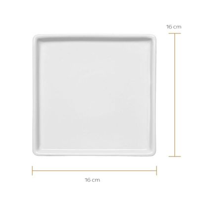 Conjunto 6 Pratos de Porcelana Branco Quadrados Rasos 16x16cm Americana Germer