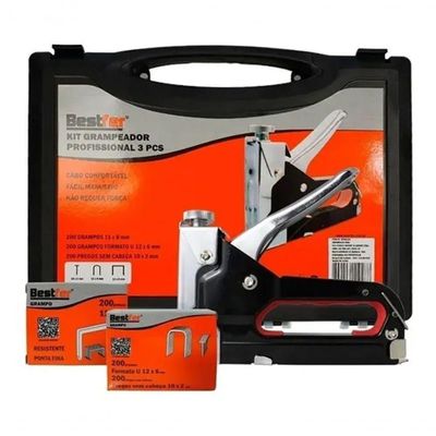 Grampeador Profissional Tapeçaria Estofado + Grampos E Pregos