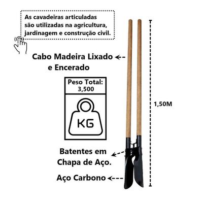 Cavadeira Articulada Cabo Em Madeira Encerado 150cm