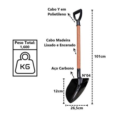 Pá De Bico Em Aço Carbono Com Cabo Y Polietileno N04 101cm