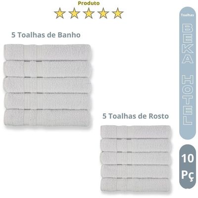 Kit 10 Toalhas Felpuda E Macias 5 Toalhas Banho E 5 Toalhas Rosto 100% Algodão Beka Luxo Branco