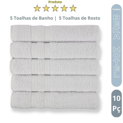 Kit 10 Toalhas Felpuda E Macias 5 Toalhas Banho E 5 Toalhas Rosto 100% Algodão Beka Luxo Branco