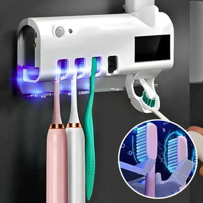 Suporte para Escova de Dentes com Esterilizador UV e Dispenser Automático de Creme Dental