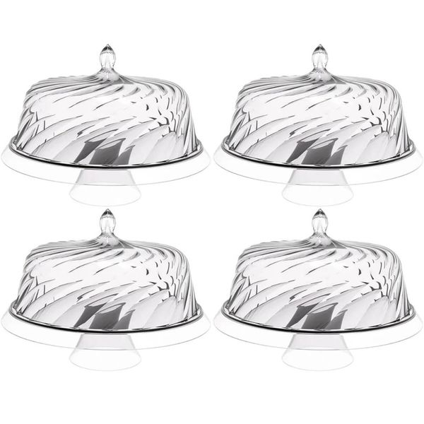 4 Boleiras com Cúpula e Pé 34cm Glassy Transparente Porta Bolo Tortas Doces Crippa