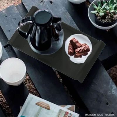 12 Bandejas de Servir com Alças 34x19cm Plásticas Pretas Restaurantes Café da Manhã Coza Casual