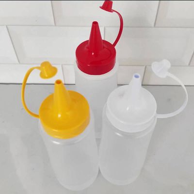 Kit 6 Bisnagas para Molhos 400ml Plástica Ketchup Tampa Vermelha Mostarda Maionese Plasvale