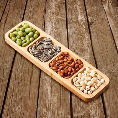 Petisqueira de Bambu 4 Divisórias Bandeja 33x10cm Plasvale Servir Entradas Petiscos