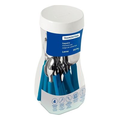 Faqueiro Talheres Leme Inox 20 Peças Tramontina Cores Cor:azul Azul
