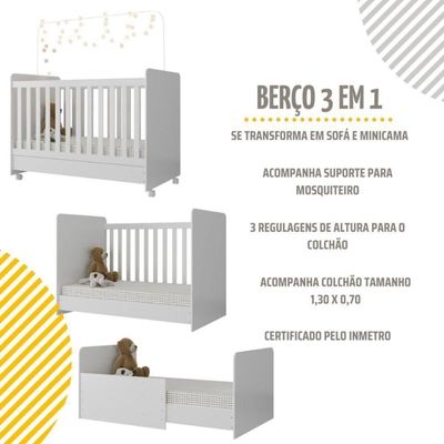 Berço Americano 3 Em 1 Com Colchão Incluso Multimóveis Mp4213 Branco Branco