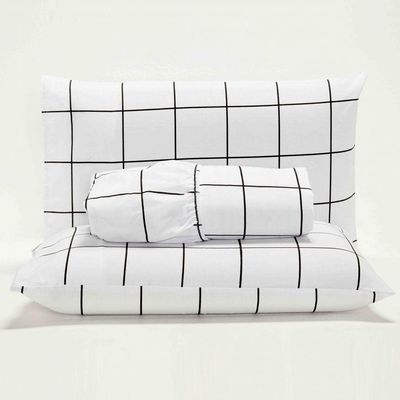 Jogo Cama Lençol Square Casal Quadriculado 3 Peças Branco