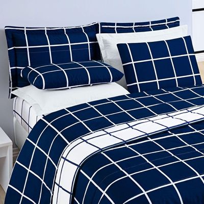 Kit Cobre Leito Casal 200 Fios 3 Peças Azul Marinho