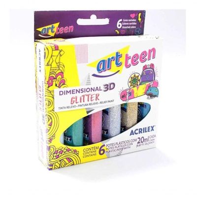 Tinta Dimensional Glitter 6 Cores - Acrilex