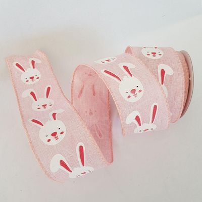 Fita Aramada Rosa Com Coelhinho Branco Comp 9.14m