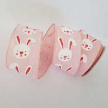 Fita Aramada Rosa Com Coelhinho Branco Comp 9.14m