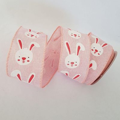Fita Aramada Rosa Com Coelhinho Branco Comp 9.14m