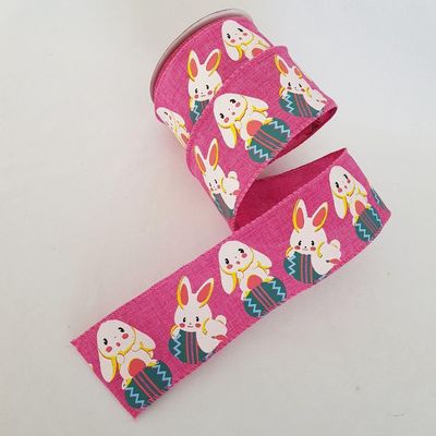 Fita Aramada Rosa Com Coelhinhos Coloridos Comp 9.14m