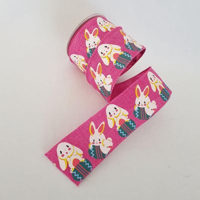 Fita Aramada Rosa Com Coelhinhos Coloridos Comp 9.14m