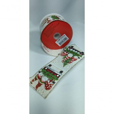 Fita Decorativa Bege Com Estampa De Papai Noel Gnomo