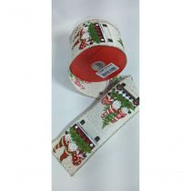 Fita Decorativa Bege Com Estampa De Papai Noel Gnomo