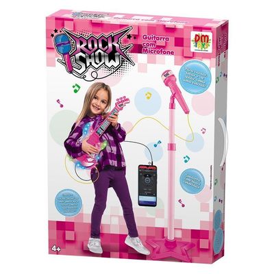 Guitarra Com Microfone Pedestal Rock Show Rosa Dmt5893 Dm Toys
