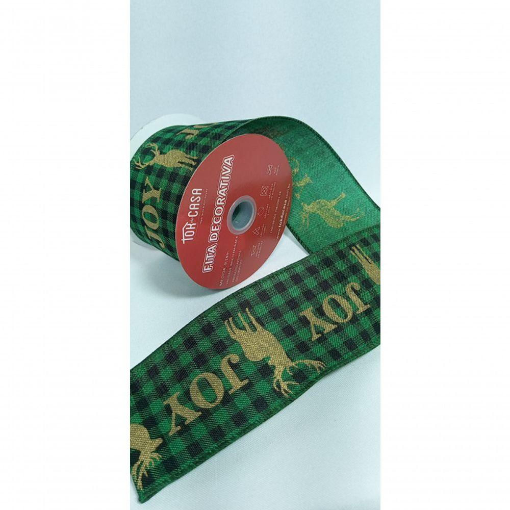Fita Decorativa Xadrez Verde Com Estampa Rena Joy Ft573