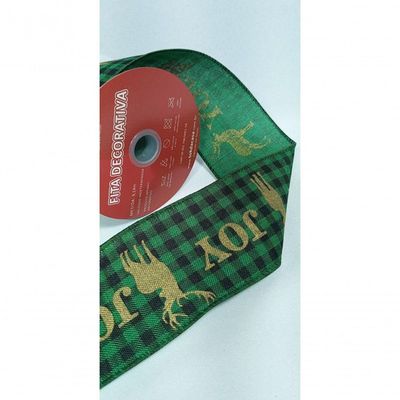 Fita Decorativa Xadrez Verde Com Estampa Rena Joy Ft573