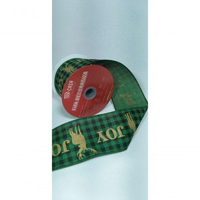 Fita Decorativa Xadrez Verde Com Estampa Rena Joy Ft573