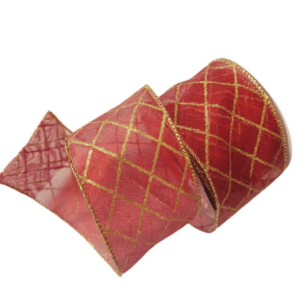 Fita Decorativa Natal Aramada Voal Bordo Comp 9.14m