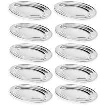 Kit 10 Travessas de Inox 25cm Oval para Servir Petiscos Saladas Porções Buffet Restaurante