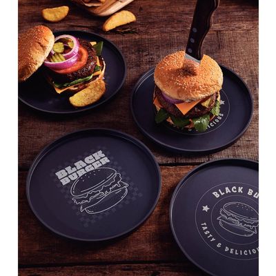 kit 12 Pratos Rasos para Hambúrguer Polipropileno 20cm Cinza Tramontina Black Burger