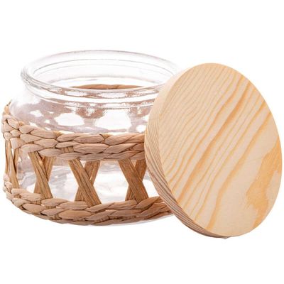 4 Potes Herméticos 350ml Vidro Sisal Tampa Madeira Wolff para Temperos Mantimentos