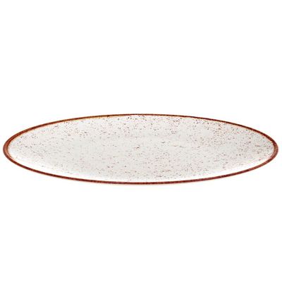 Jogo 12 Pratos Rústicos Tramontina Rasos Marrom em Porcelana 28cm Decorado