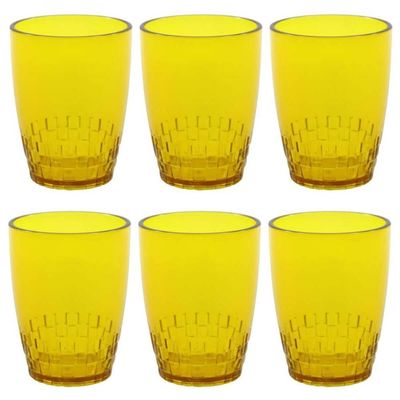 Conjunto 6 Copos Crippa 300ml Plástico Amarelo Água Suco Refrigerante Escolar Lanche