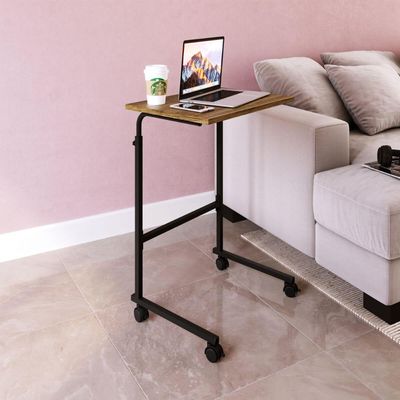 Mesa De Apoio Lateral Sofa Ajustável Preto e Noce Oro Industrial Mesinha Auxiliar Placa e Ponto