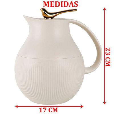 Garrafa Térmica De Mesa Pássaro Dourado Branco Leite Chá 1l