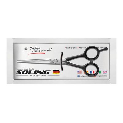 Tesoura Profissional Soling Fio Navalha Premium Prata - Preta 5.5 Polegadas