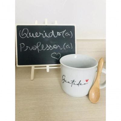 Caneca Gratidao + Colher Bambu