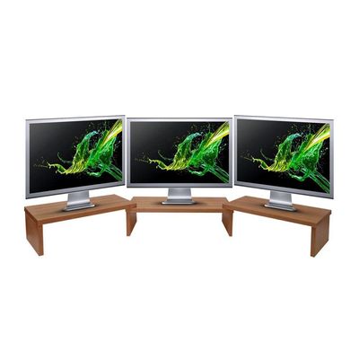 Suporte De Mesa Base Elevada Ajustável 3 Monitores Gamer Notebook Madeira Natural