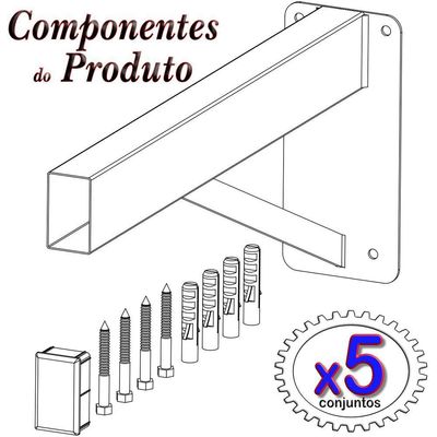 5 Suportes Pia Parafusar Bancada Aparador 50 Cm - Branco