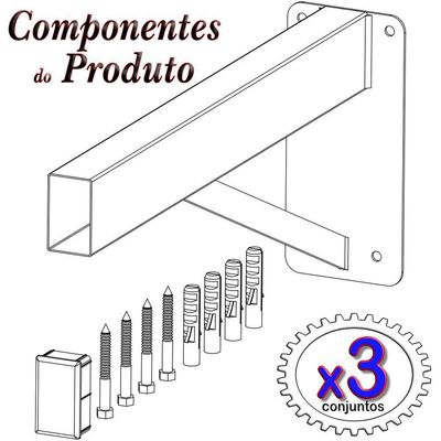 3 Suportes Pia Parafusar Bancada Aparador 60 Cm - Preto