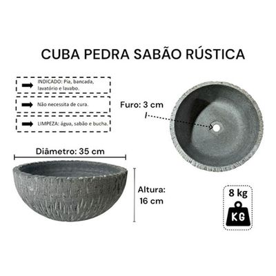 Cuba Bojo Pia Pedra Sabão Rústico 35 Cm
