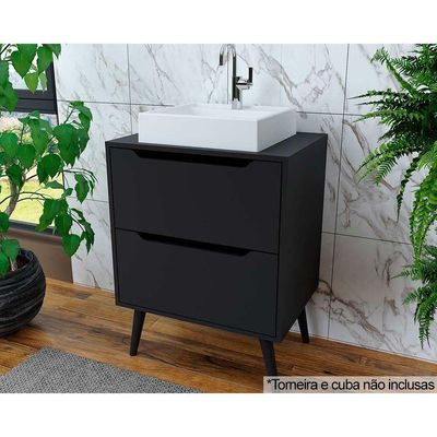 Balcão p/ Banheiro c/ Pés BN3639 s/ Cuba c/ 2 Gavetas 60cm Preto - Tecno Mobili