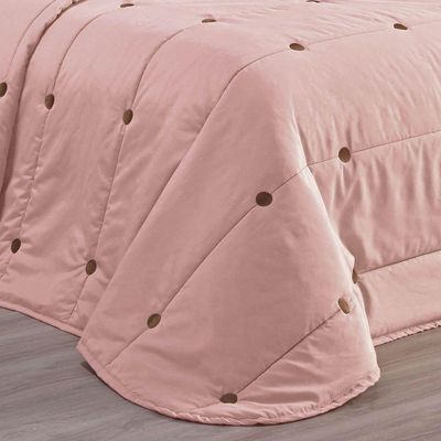 Kit Cobre Leito Colcha Splendore Queen 07 Peças Bordado Botão 200 Fios - Rosê