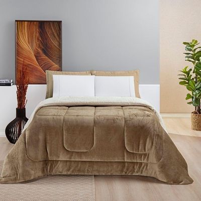 Coberdrom Sherpa E Flannel Everest King Manta Alta 150g 01 Peça - Caqui