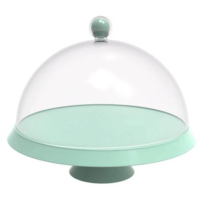 Kit 3 Porta Bolos 25cm Verde Menta com Cúpula e Pé Bubble Crippa Tortas Doces Boleira