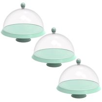 Kit 3 Porta Bolos 25cm Verde Menta com Cúpula e Pé Bubble Crippa Tortas Doces Boleira