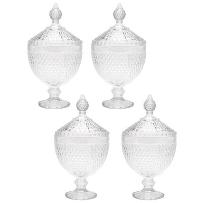 Kit 4 Potiches de Cristal com Pé Bico de Jaca Perseu Lyor Bomboniere com Tampa Pote