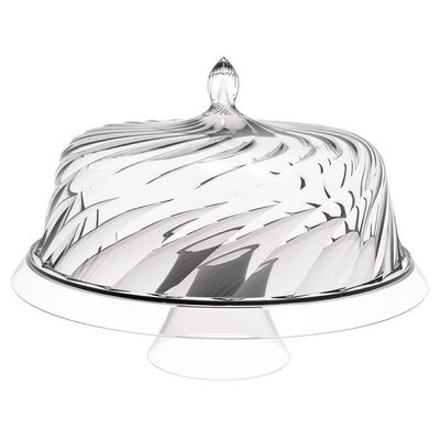 Porta Bolo com Cúpula e Pé 30cm Transparente Glassy Crippa Boleira Torta Doces