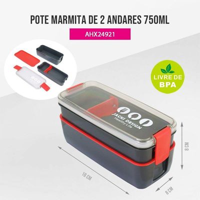Pote Marmita De 2 Andares 750ml - Vibe Preto - Preto