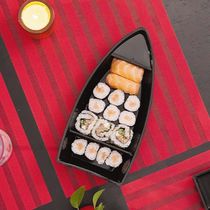 Kit 36 Barcas para Sushi Comida Japonesa Oriental Restaurante Bar Coza Plástico 27,5x13cm Pretos